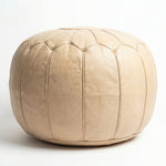 Moroccan Leather Pouf - Handmade Creamy Leather Ottoman - Unstuffed Round Footstool - Genuine Leather Pouf Moroccan - Boho Nursery Decor