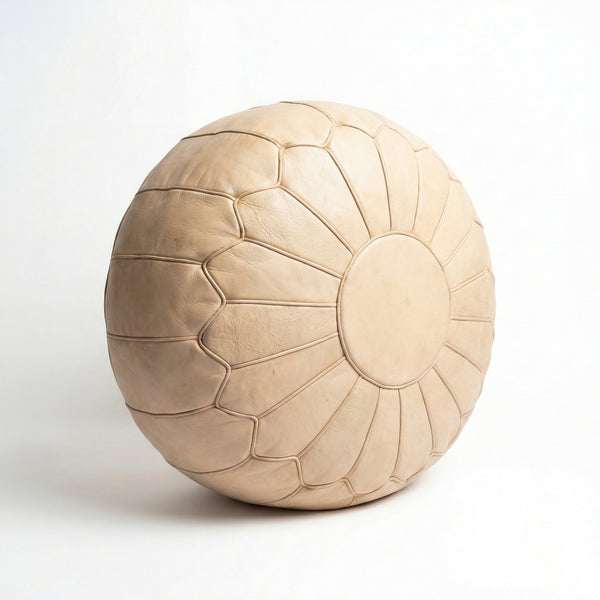 Moroccan Leather Pouf - Handmade Creamy Leather Ottoman - Unstuffed Round Footstool - Genuine Leather Pouf Moroccan - Boho Nursery Decor
