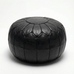 Black Moroccan Leather Pouf | Handmade Leather Ottoman | Black Boho Footrest | 100% Natural Leather | Floor Cushion Decor