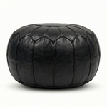 Black Moroccan Leather Pouf | Handmade Leather Ottoman | Black Boho Footrest | 100% Natural Leather | Floor Cushion Decor