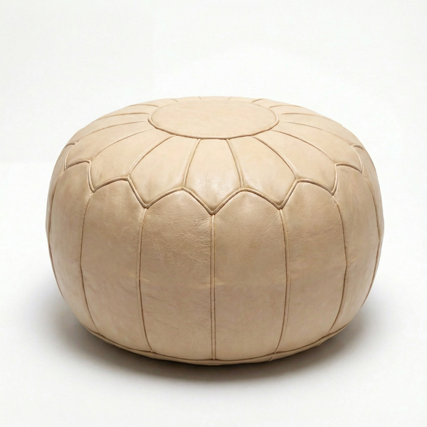 Moroccan Leather Pouf - Handmade Creamy Leather Ottoman - Unstuffed Round Footstool - Genuine Leather Pouf Moroccan - Boho Nursery Decor
