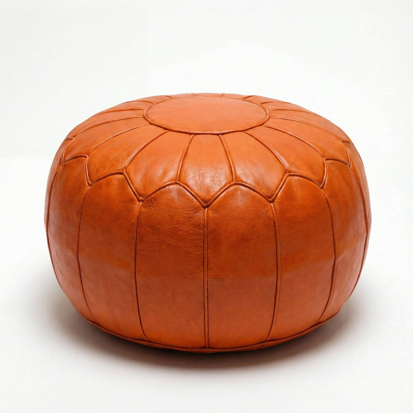 Burnt Orange Moroccan Leather Pouf - Terracotta Ottoman - Rust Floor Cushion - Desert Modern Decor - Mid Century Modern Footstool