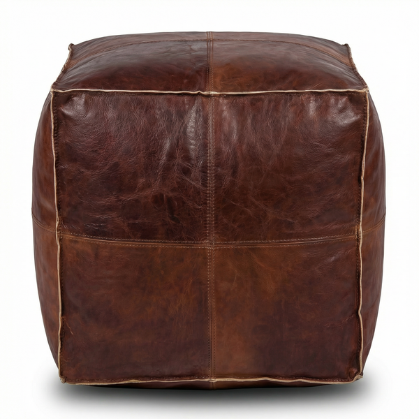 Dark Brown Square Moroccan Leather Pouf - Espresso Cube Ottoman - Chocolate Coffee Table Alternative - Industrial Home Decor - XL Large Footstool - Available in Custom Sizes - Genuine Leather Seat