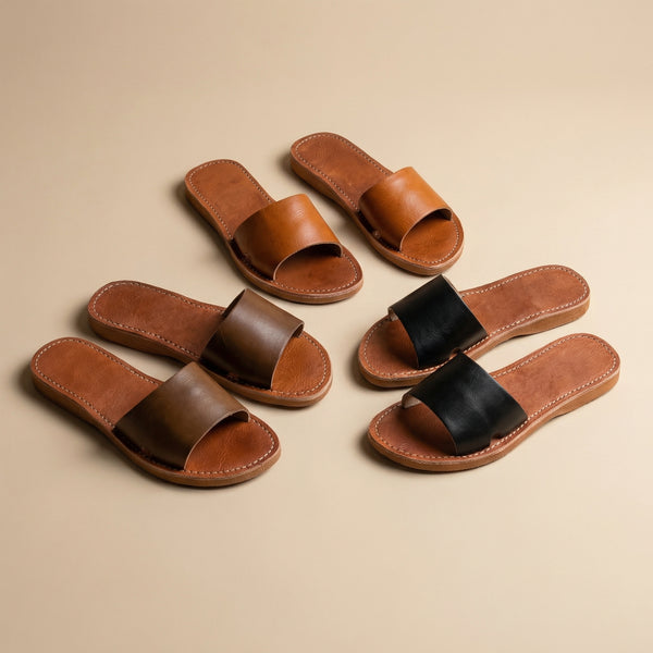 Handmade Moroccan Leather Slides, Summer Sandals