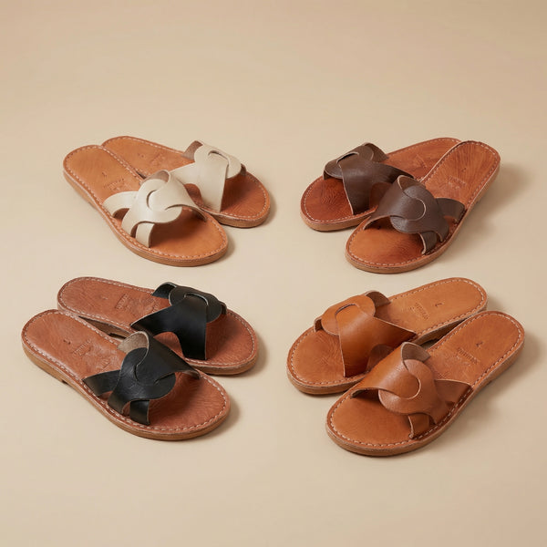 Handmade Leather Slide Sandals: Minimalist Flat Summer Shoes