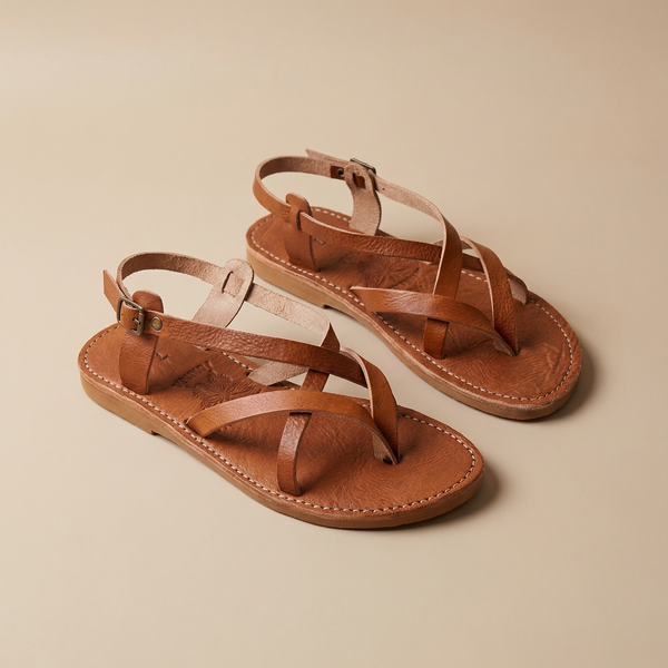 Handmade Moroccan Leather Gladiator Sandals for Women, Boho Flat Ankle Strap Sandals,Genuine Leather Summer Shoes,Minimalist Artisan Sandals