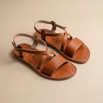 Handmade Moroccan Leather Sandals for Women, Boho Flat Ankle Strap Sandals, Genuine Leather Minimalist Summer Shoes, Artisan Brown Sandals