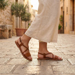 Handmade Moroccan Leather Sandals for Women, Boho Flat Ankle Strap Sandals, Genuine Leather Minimalist Summer Shoes, Artisan Brown Sandals