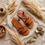 Handmade Moroccan Leather Sandals for Women, Boho Flat Ankle Strap Sandals, Genuine Leather Minimalist Summer Shoes, Artisan Brown Sandals