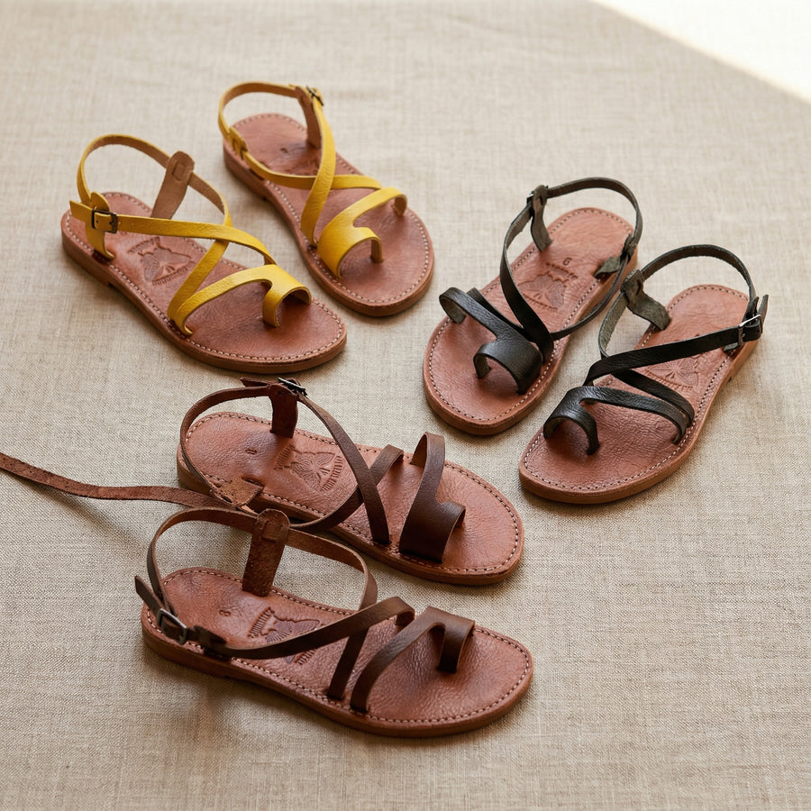 Handmade Moroccan Leather Strappy Sandals for Women, Boho Gladiator Ankle Strap Sandals,Genuine Leather Flat Summer Shoes,Artisan MultiColor