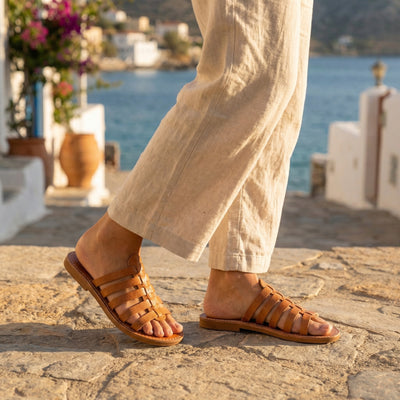 Handmade Moroccan Woven Leather Sandals for Women, Boho Gladiator Cage Sandals, Genuine Leather Flat Summer Slides, Artisan Minimalist Shoes